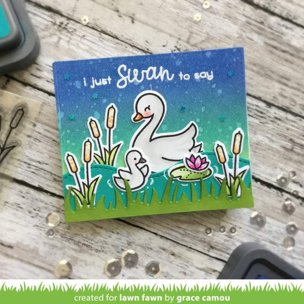 Lawn Fawn Swan Soiree 4”x6” Clear Stamp Set and Coordinating Custom Craft Die Set (LF2219, LF2220), Bundle of 2 Items