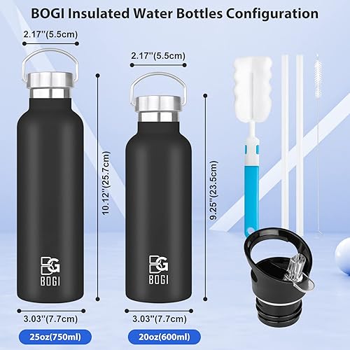 Miniatura 2 de BOGI - Botella de agua, de acero inoxidable, de 20 oz, doble pared, aislada al vacío, resistente a los rasguños y ecológica, para deportes al aire