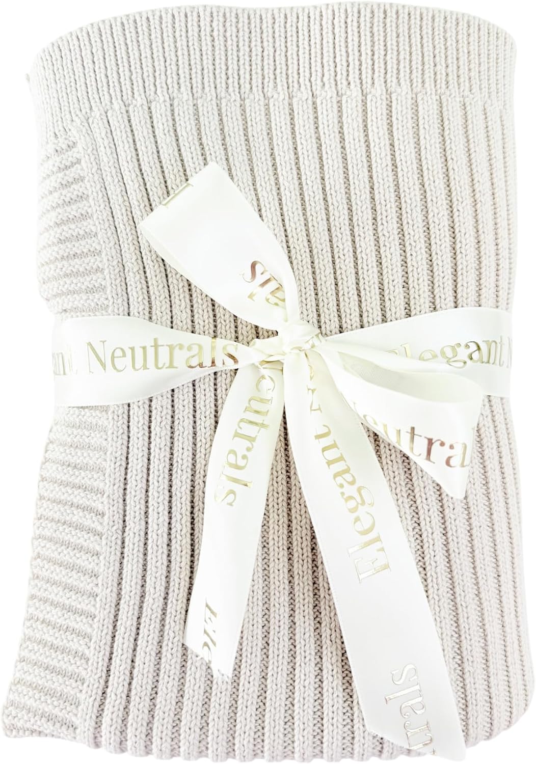Cotton Knit Baby Blanket, Ribbed Knit, Very Soft and Warm Baby Blanket. (80 × 100cm) Elegant Neutral Cotton Knit, 0-12 Months Baby. (Oat)