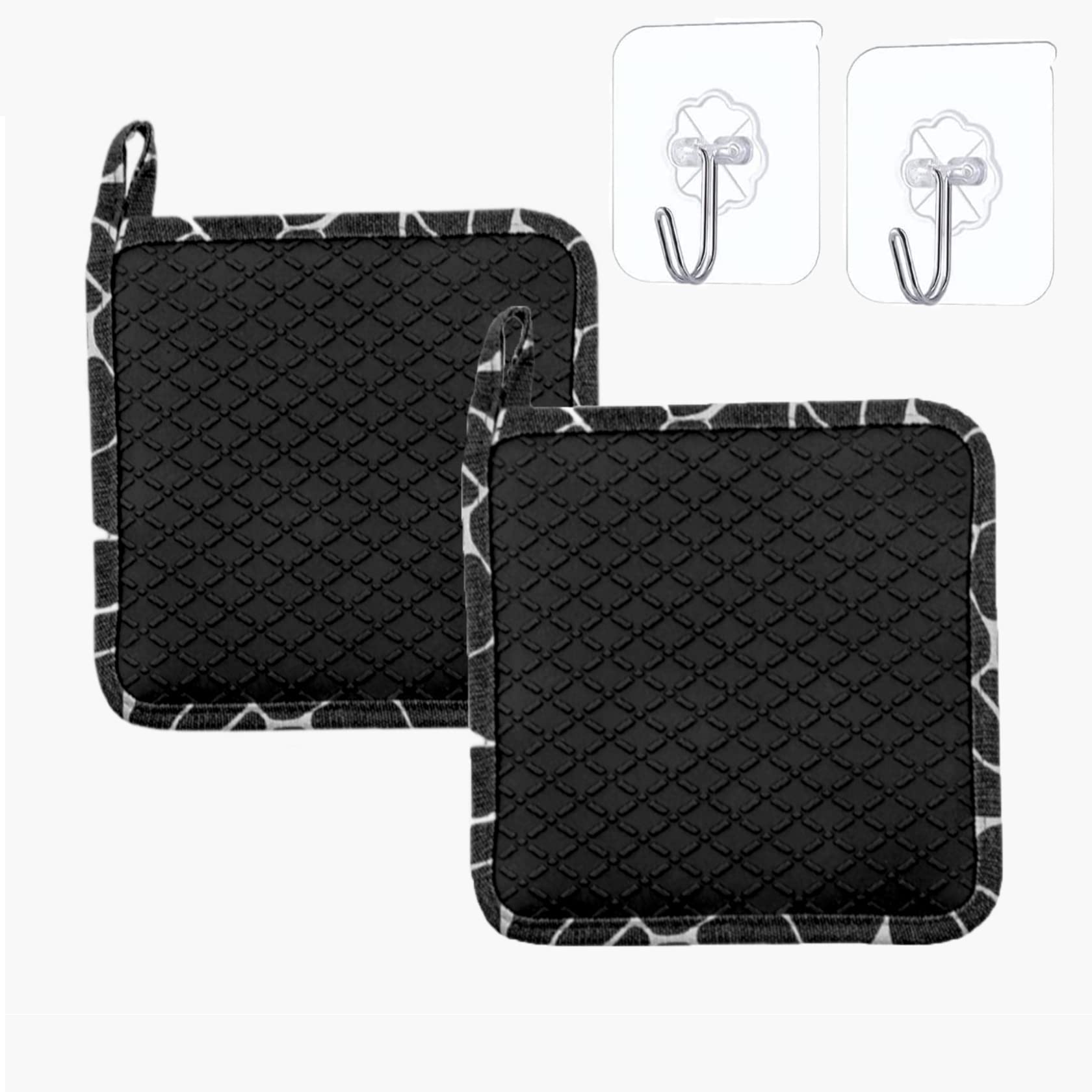 Pot Holders Oven Mitts Set, Pot Holders Pads with Non-slip Silicone Heat Resistant, Square Pot Holder Hot Pads Trivet for Kitchen Cooking Baking, Used as Oven Gloves (2Pack)
