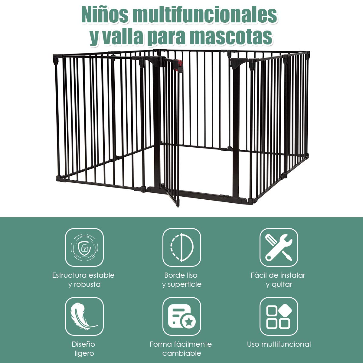 COSTWAY Barrera de Seguridad para Niños Perro Mascota Rejilla de Protección Plegable para Chimenea Escalera Puerta (Negro)