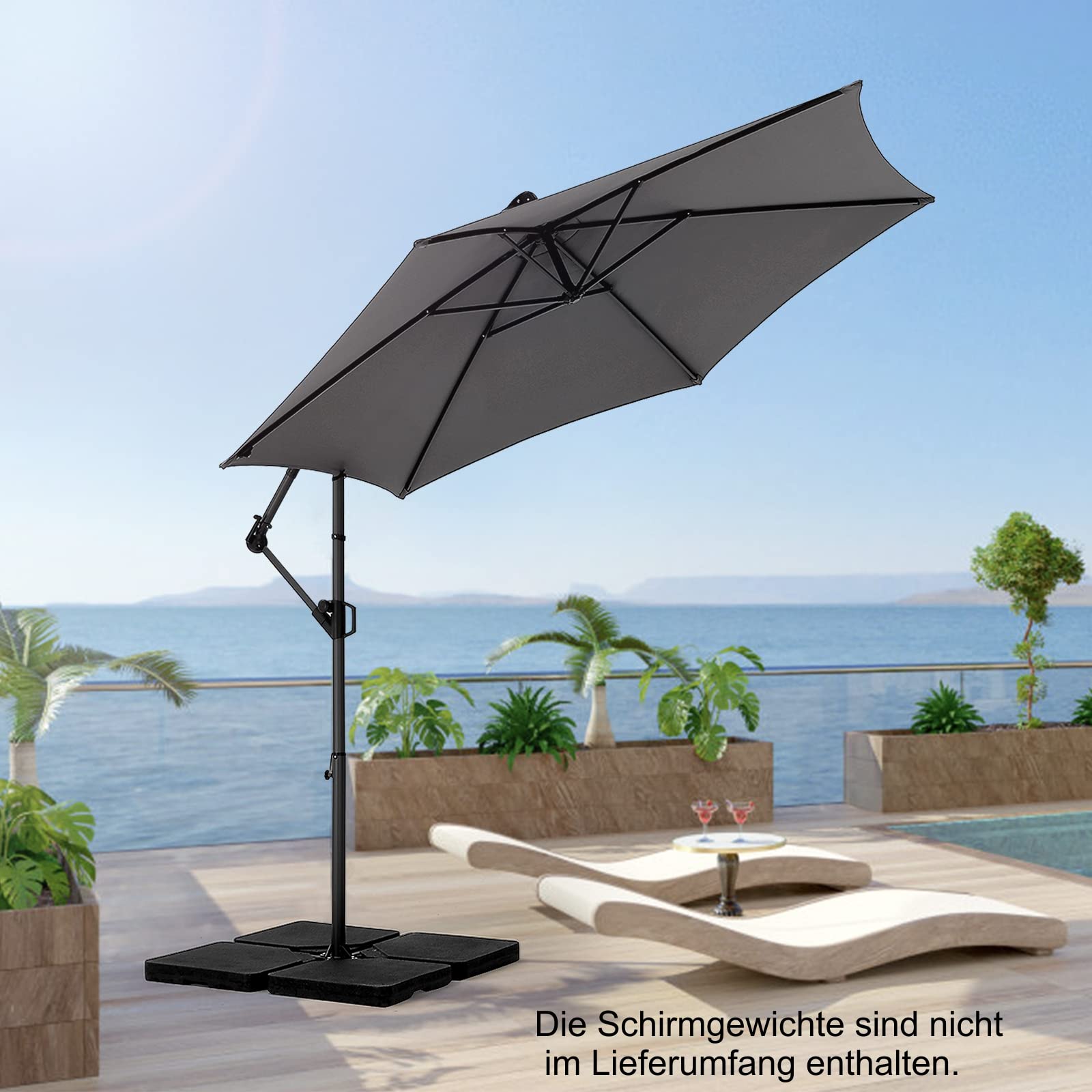 Deuline Sonnenschirm Ø300cm ALU 360° drehbar Ampelschirm + Schutzhülle + Ständer UV-Schutz Wasserabweisende Bespannung Gartenschirm Marktschirm Mallorca-Elite 521815