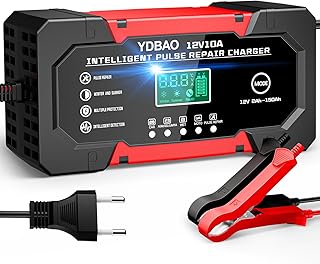 YDBAO Chargeur de Batterie Voiture 12V 10A LiFePO4 Chargeur Batterie Auto Intelligent avec Mode Réparation pour AGM Gel Wet LiFePO4 Auto Voiture Moto Camion