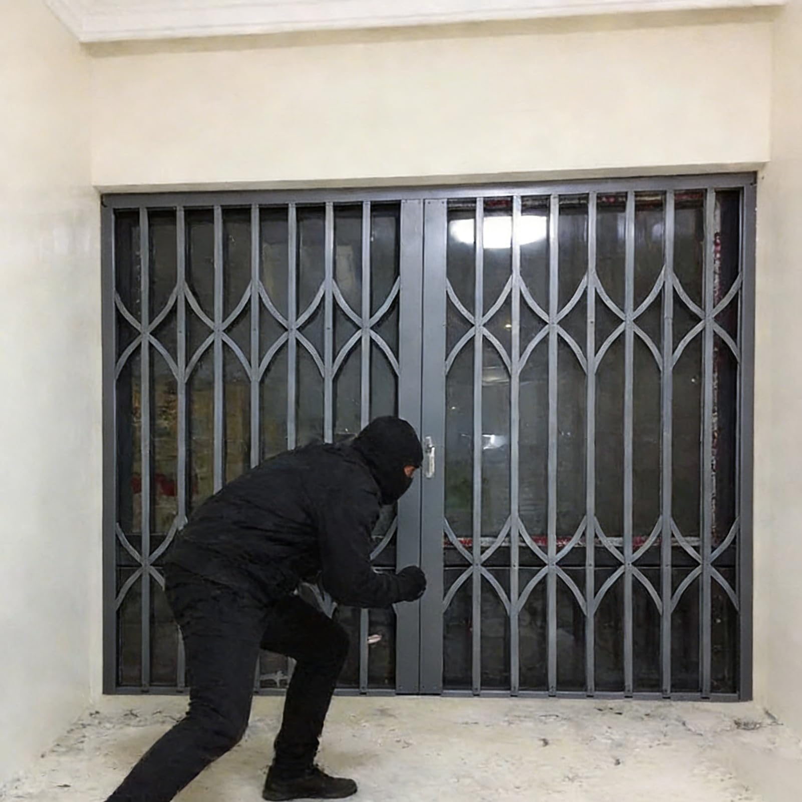 Barras de seguridad plegables para ventana, rejilla antirrobo plegable para protección del hogar, resistente a los ladrones con riel para puerta corredera