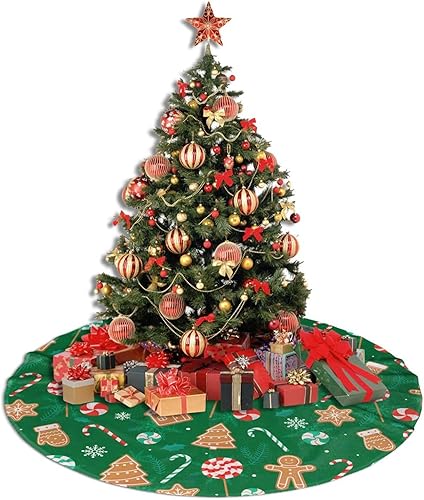 Miniatura 4 de Falda de árbol de Navidad verde con bastón de caramelo de hombre de jengibre, tapete de árbol de Navidad de 36 pulgadas, tapete de árbol de Navidad,