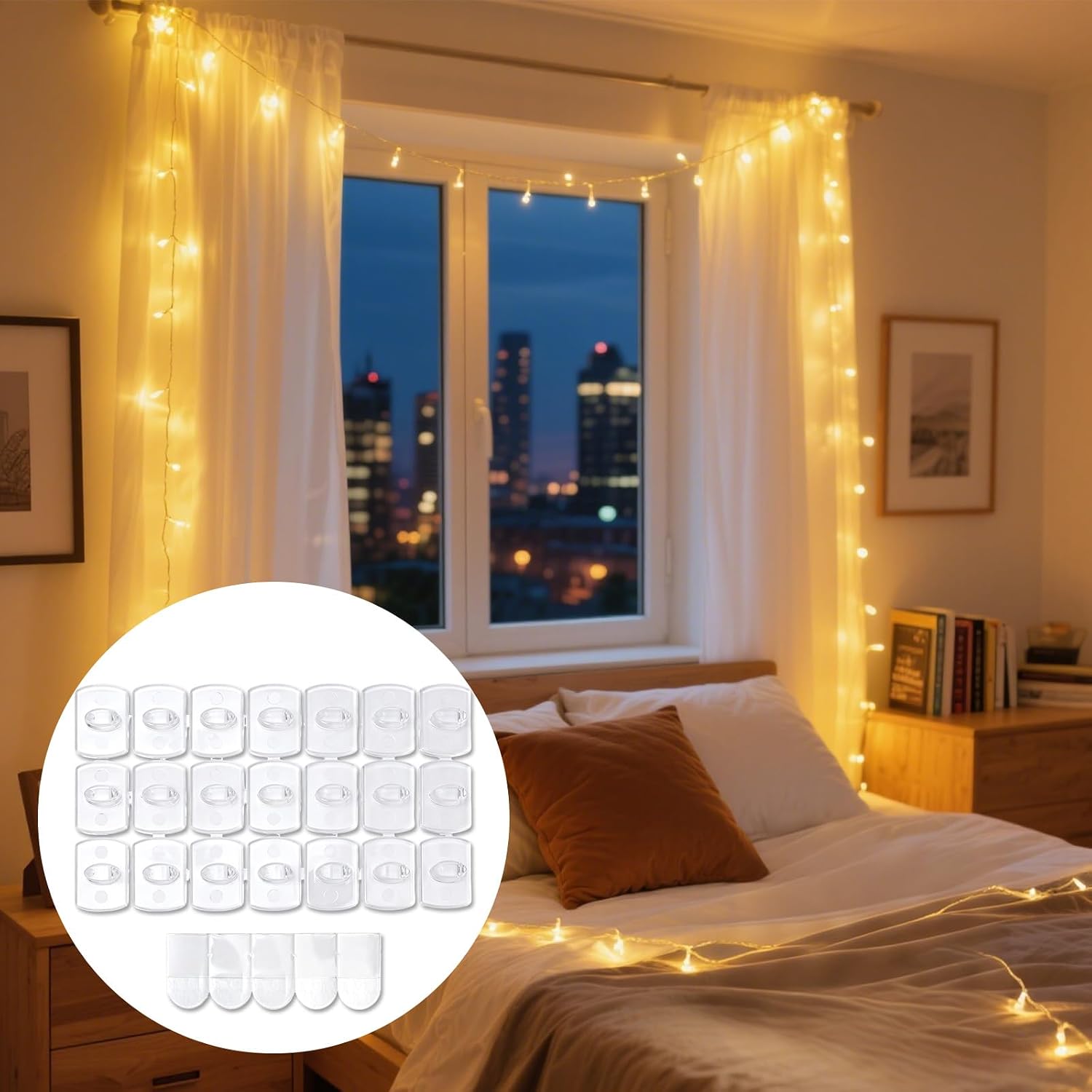 NQEUEPN 100pcs Small Mini Tiny Clear Light Clips with 120 Adhesive Strips