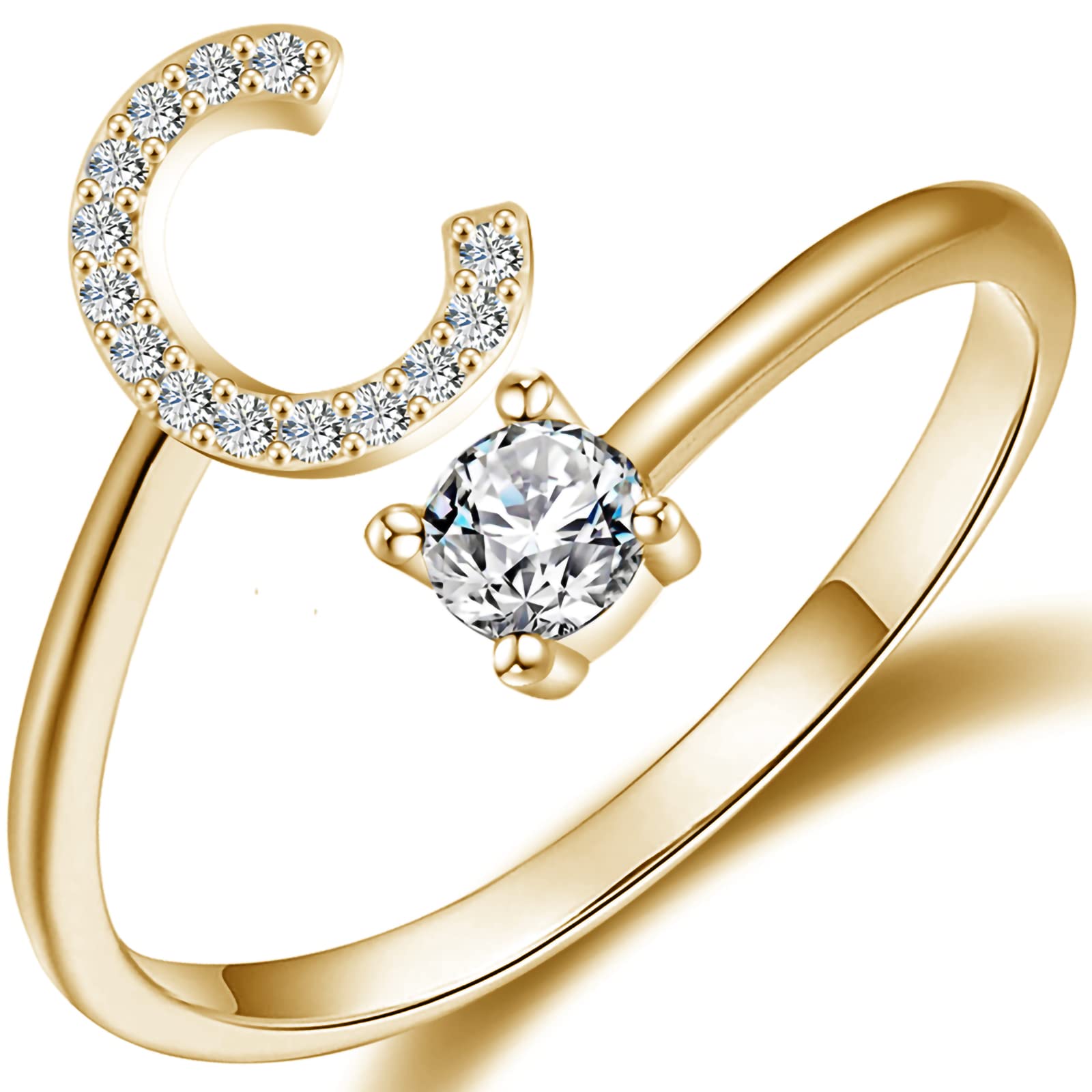 Haoze Gold Silver initial Rings for Girls Women Dainty Gold Plated Adjustable Letter Rings for Teen Girls Stackable Alphabet Rings Birthday Gift for Girls Over 12 Years Old