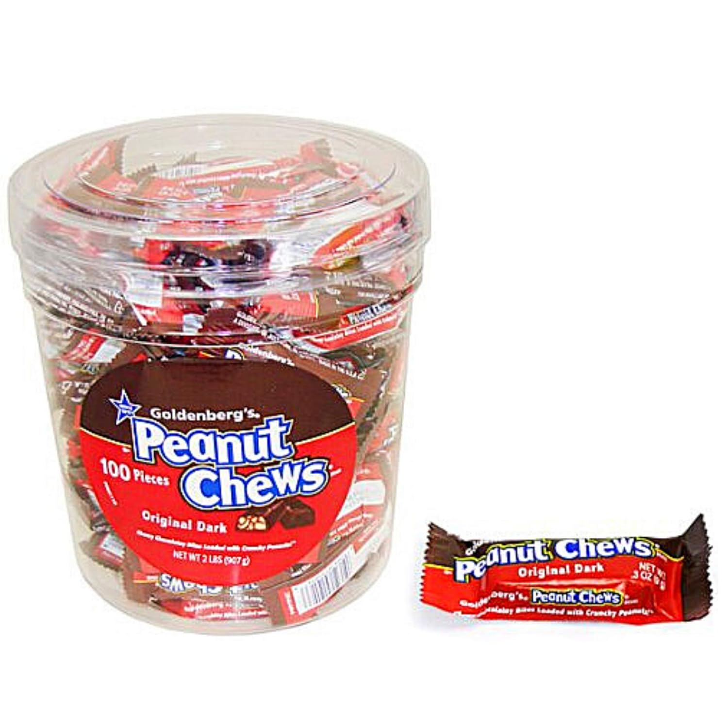 Peanut Chews Original Dark Chocolate, Bite size, 100 count Tub
