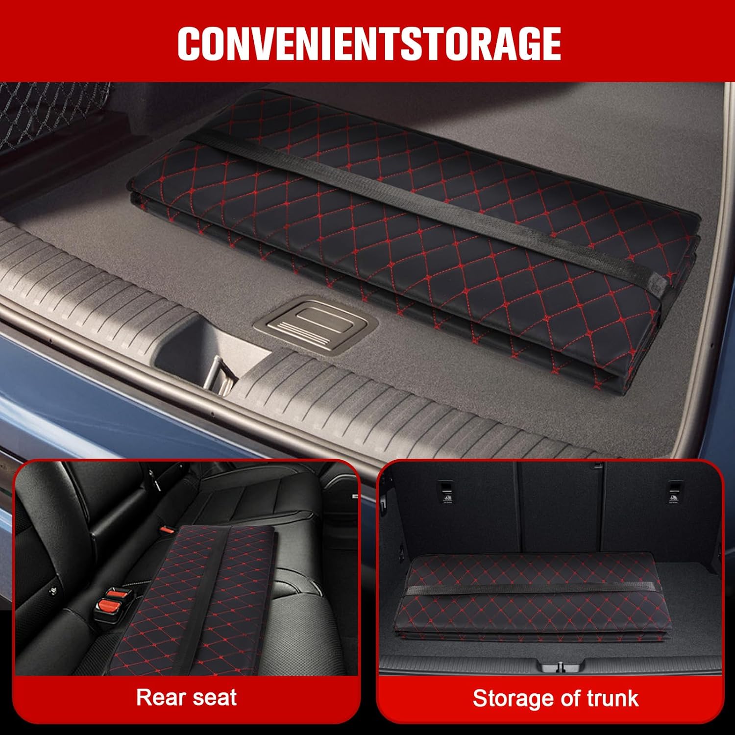 ETOYA Non-Inflatable Car Back Seat Bed Mattress, Folding Portable PU Leather Backseat Bed for Travel Camping, Suitable for Car Large Truck SUV - 51" L x 31" W