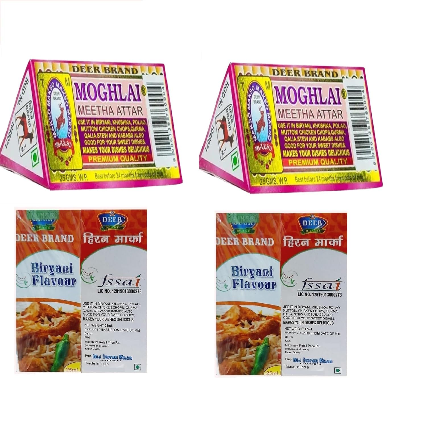 DEER BRAND Meetha Attar 50g & Biryani Flavour Attar 50g Mughlai Mitha Essence Biriyani Used in Sweet & Rices Dishes