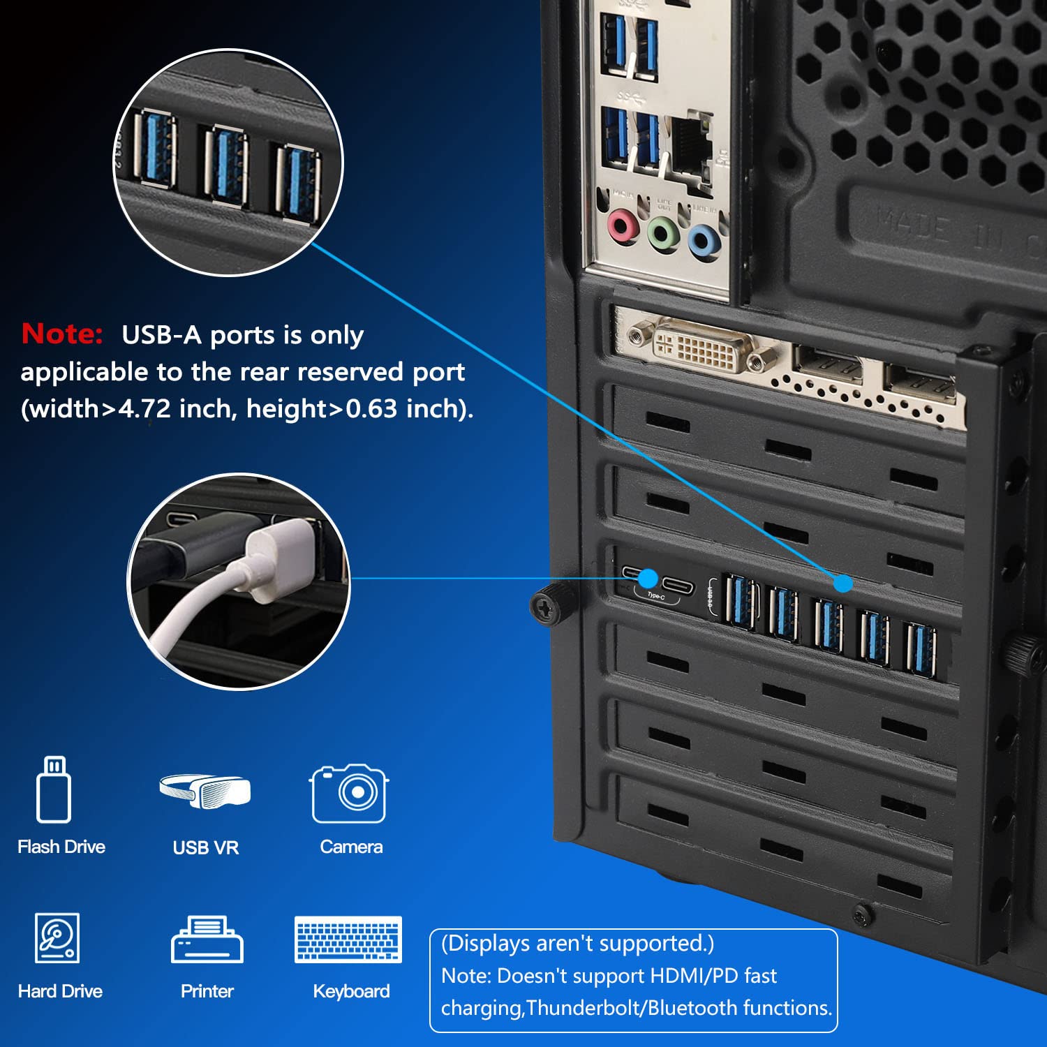 Tarjeta de expansión PCIe a USB 3.0 de 7 puertos (2 puertos USB tipo C y 5 puertos USB tipo A), convertidor interno Tarjeta de expansión PCI Express para tarjeta de PC de escritorio, compatible con 4