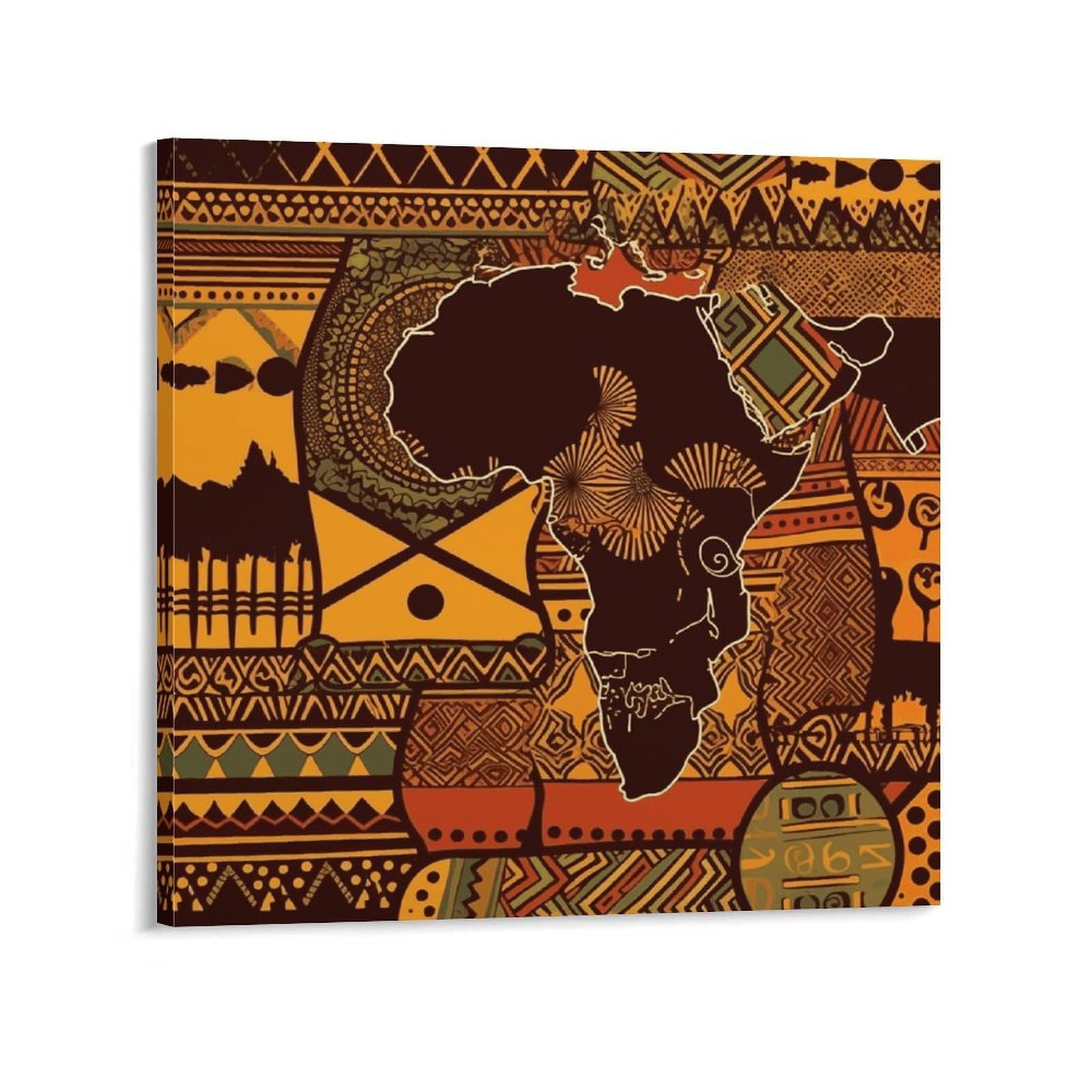 KLOPH African Map Ethnic Pattern Canvas Wall Art for Living Room 08x8inch Modern Artwork Painting for Bathroom Hanging Canvas Prints Aesthetic Wallart for Bedroom Kitchen Office Wall Decor