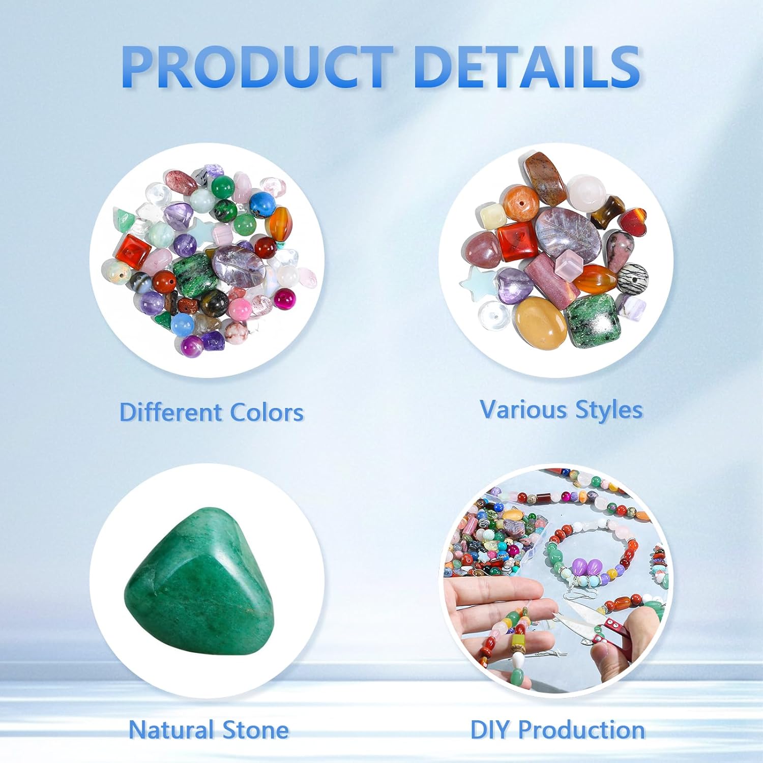 450PCS Mixed Bulk Natural Assorted Stone Beads for Crafts Bracelets Earrings Necklace, Semi Precious Gemstone Crystal Assortment Beads for Adults Women (0.5 Pounds) - Image 6