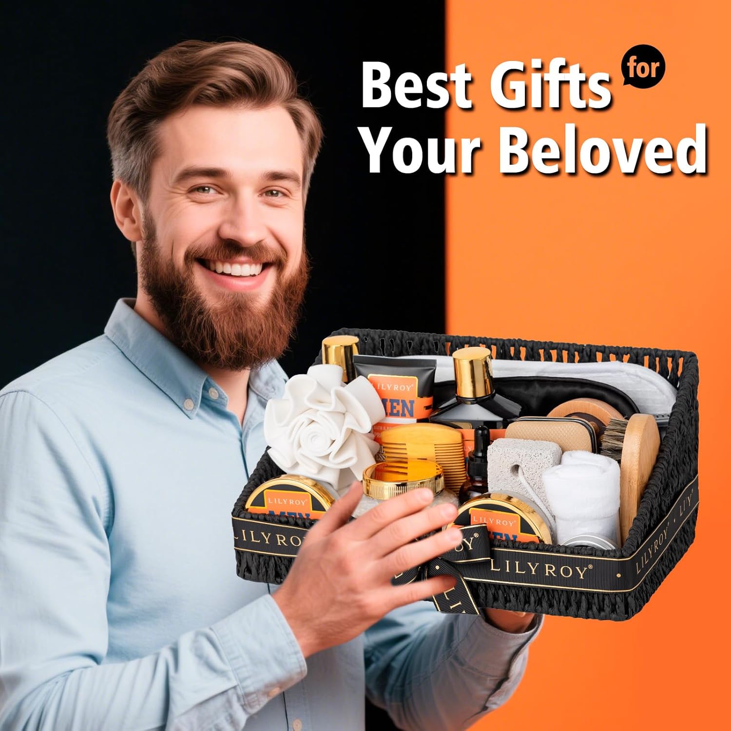 27Pcs Valentines Day Gifts Spa Gift Basket for Men - Bath and Body Gift Basket Set for Dad with Massager | Perfect Gifts for Christmas, Fathers Day, Birthday Gift Beard Bath Spa Gift Set for Men - Image 5