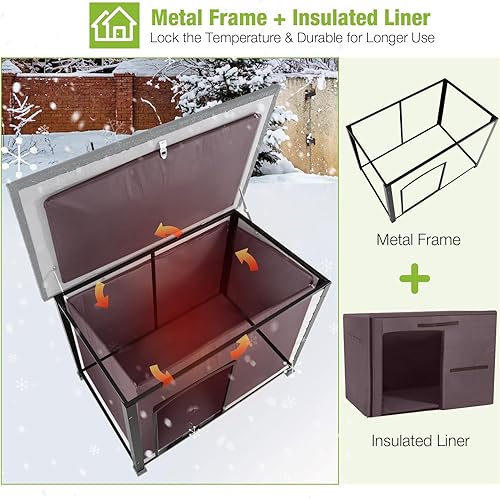 Miniatura 2 de GUTINNEEN Dog House - Perrera aislada para perros al aire libre con forro para invierno, grande (color blanco roto)