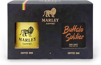 Marley Coffee Gift Set - Buffalo Soldier Dark Roast Espresso Coffee Beans 227g And Marley Coffee Mug - Presentation Gift Box - From The Marley Family