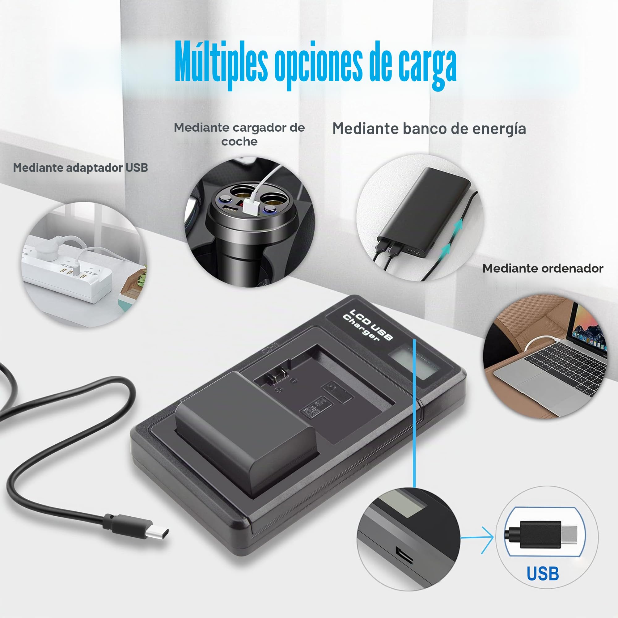 NP-FW50 Batería (Paquete de 2) y LED Doble Tipo-C Cargador para Sony Alpha 6500 6400 6300 6000 7 7II 7R 7RII RS 7SII A7 A7II A7R A7RII A7S A7SII A6500 A6400 A6300 A6000 A7S2 NEX-3/5/7 Cámara