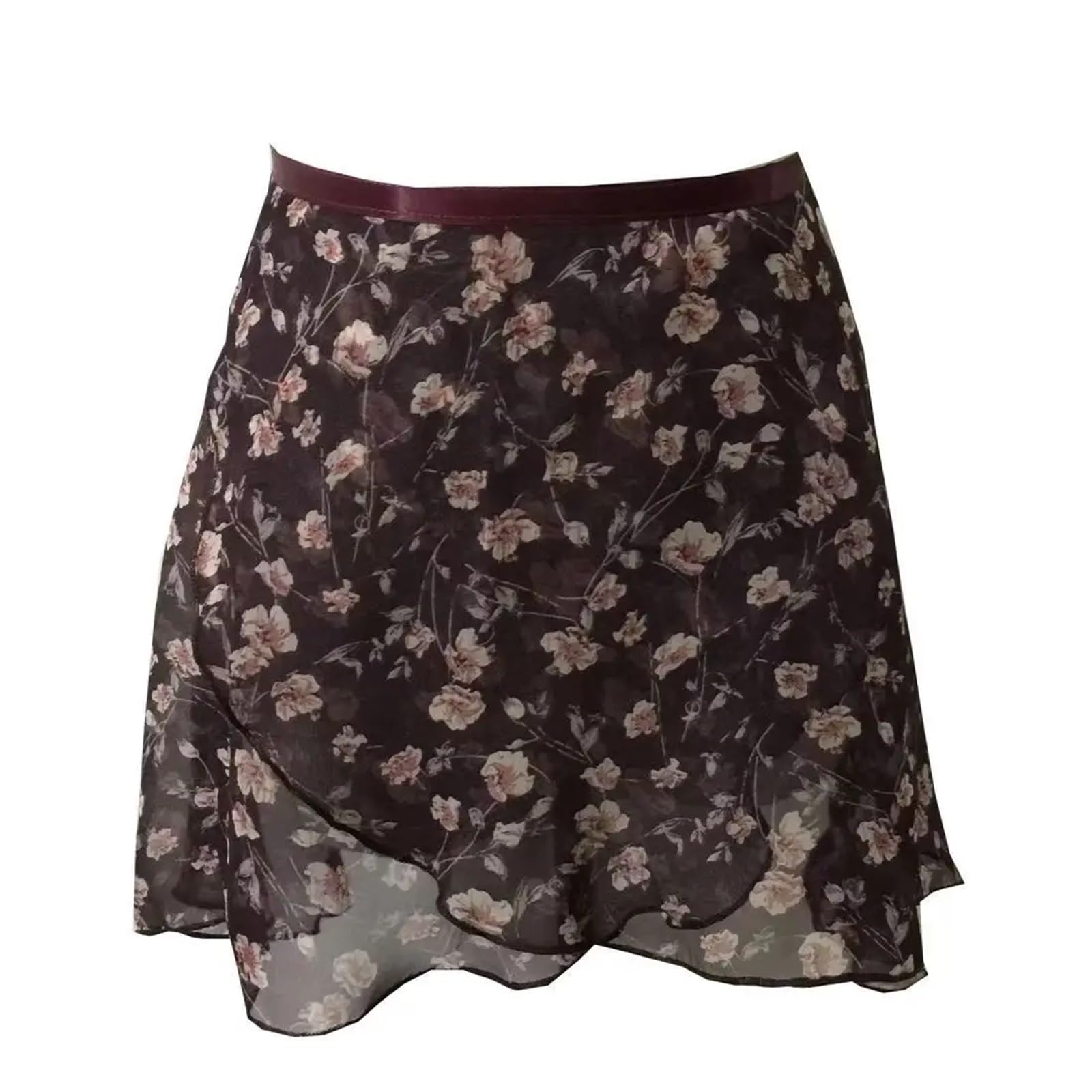Ballettrock Wickelrock Tanz Rock Ballett Schürze Rock Erwachsene Chiffon Blume Praxis Trikot Tanzen Tragen Mädchen Blumen Druck Ballett Tutu Tanzen Kleid(Color-01,M Height130-140cm)