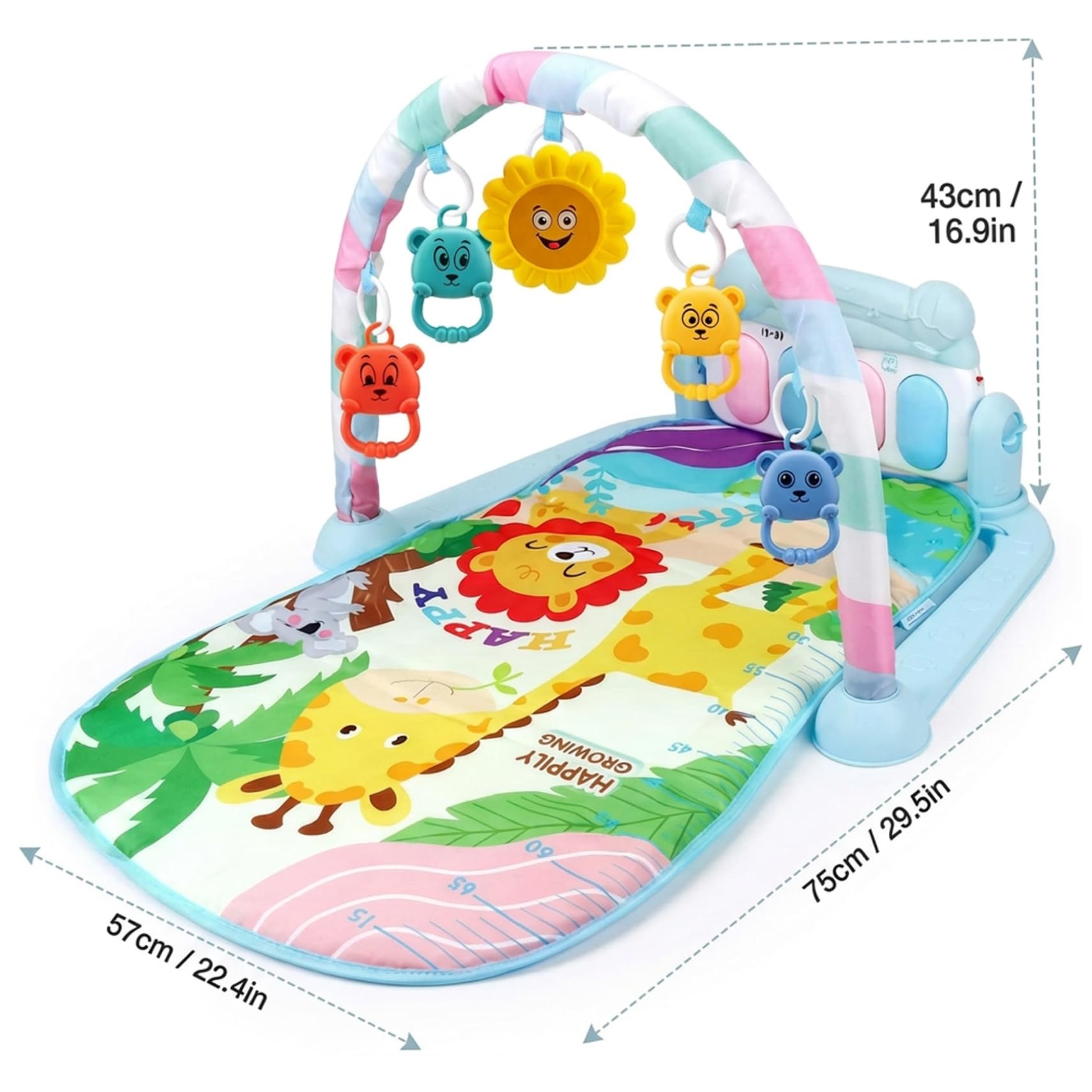 Alfombra de juegos para gimnasio para bebés Alfombra de juegos para bebés Centro de actividades de gimnasio con piano de patada y juguetes desmontables para de 0 a 36 meses con patrones de.