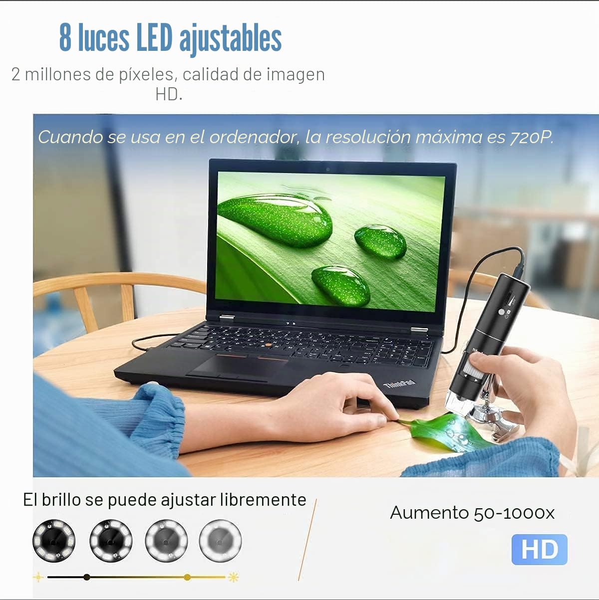 Microscopio Digital WiFi, microscopio Skybasic con Aumento de 50X a 1000X 1080P, microscopio Digital portátil con 8 LED para Android e iOS, Windows Mac