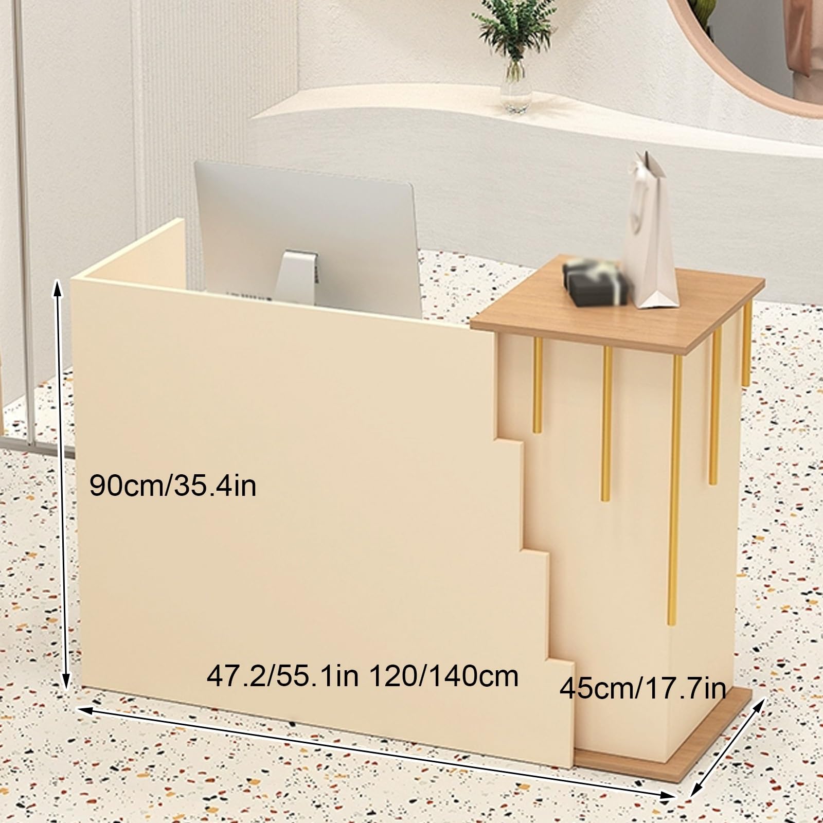 Scrivania multifunzionale per reception con cassetto per tastiera, spazio di archiviazione per uffici, negozi al dettaglio, saloni di bellezza, soluzione elegante e pratica per le aziende