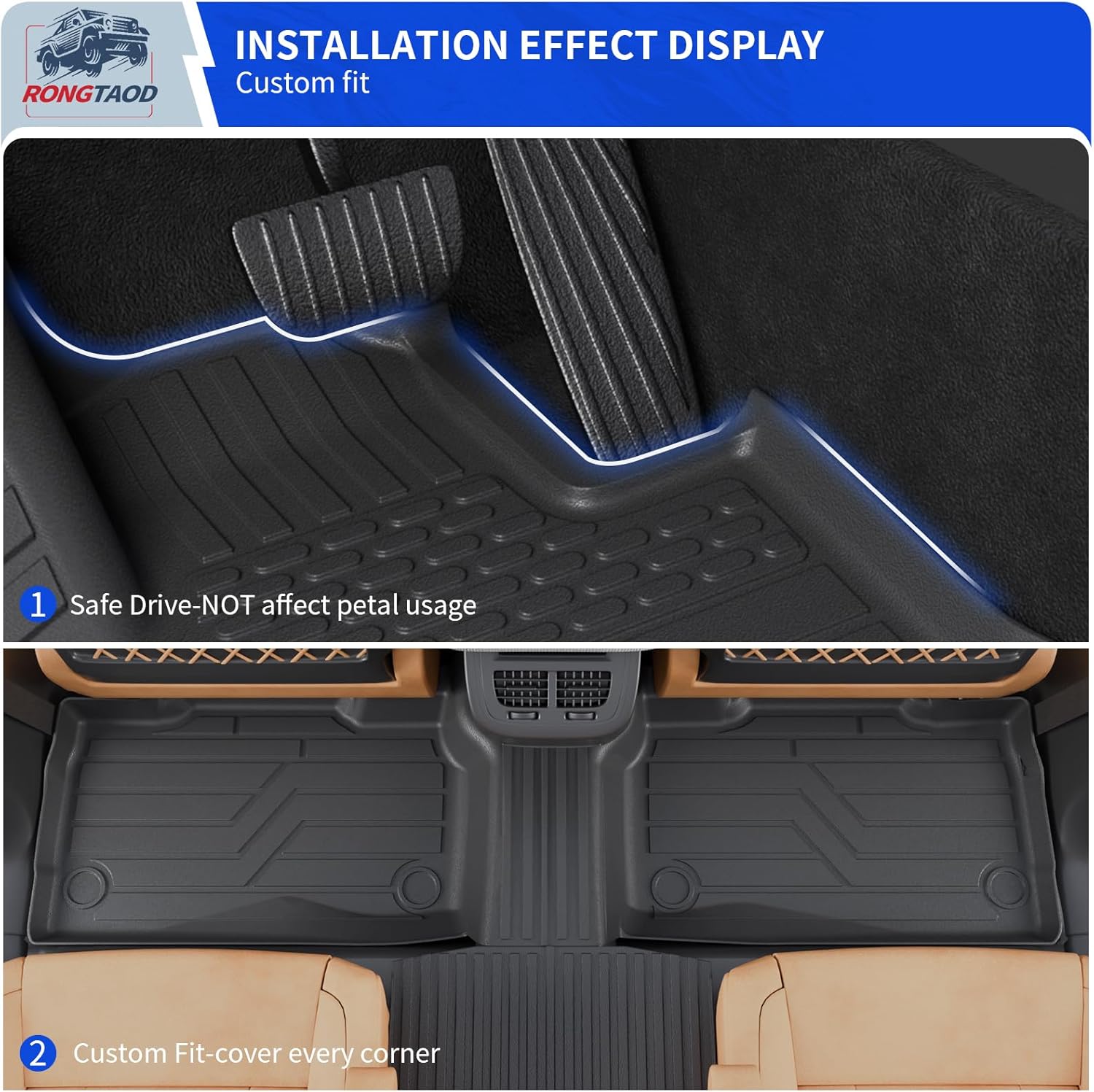 Rongtaod 6 Seats Floor Mats Compatible with 2020-2025 2026 Ford Explorer Captain Chairs Trunk Liner Cargo Liner Cargo Mat 2024 Explorer Accessories (Floor Mats+Trunk Mat with Backrest Mat) - Image 4