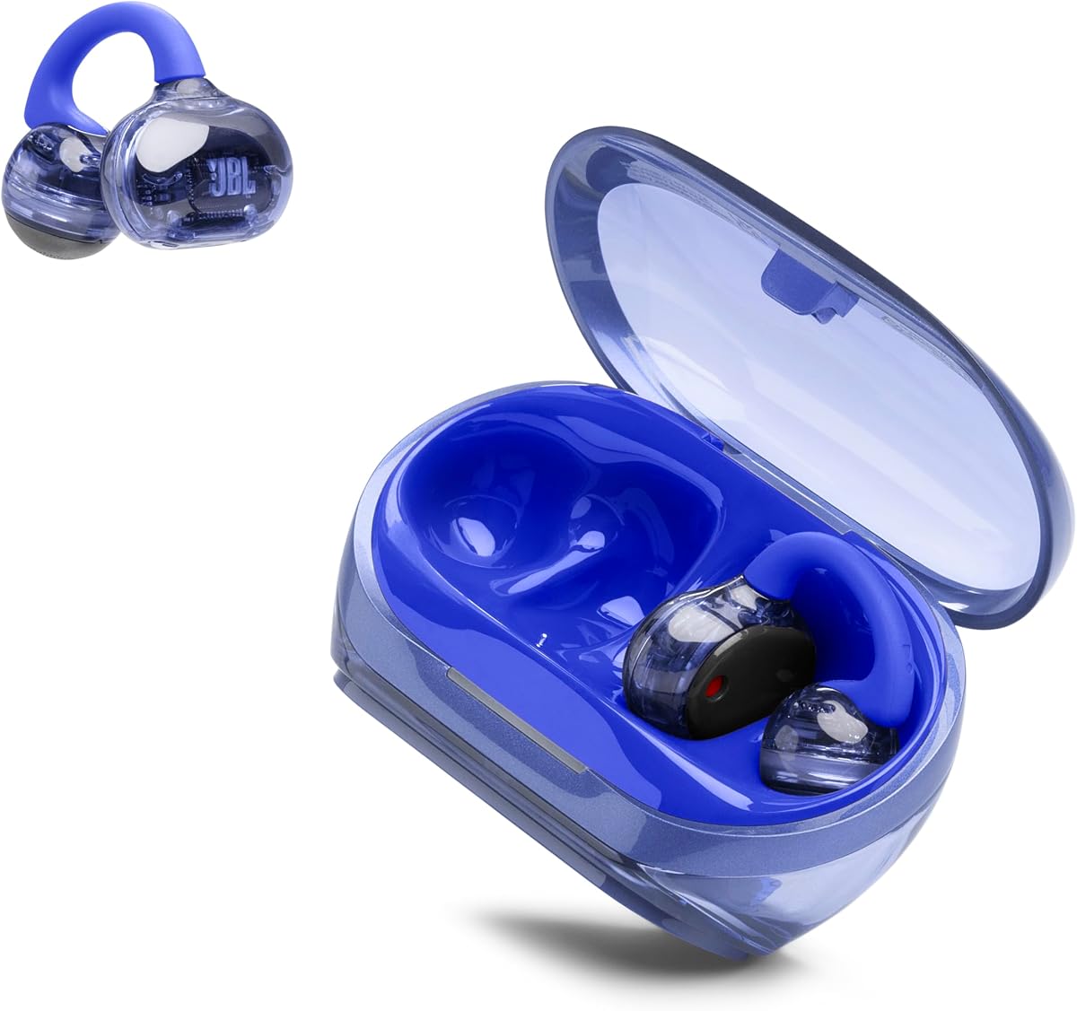 Auriculares JBL Soundgear Clips Open Ear para conciencia situacional - Azul | Hasta 32 horas de tiempo total de juego con carga de velocidad, resistentes al sudor, micrófonos reductores de ruido, control de aplicaciones para audio personalizado
