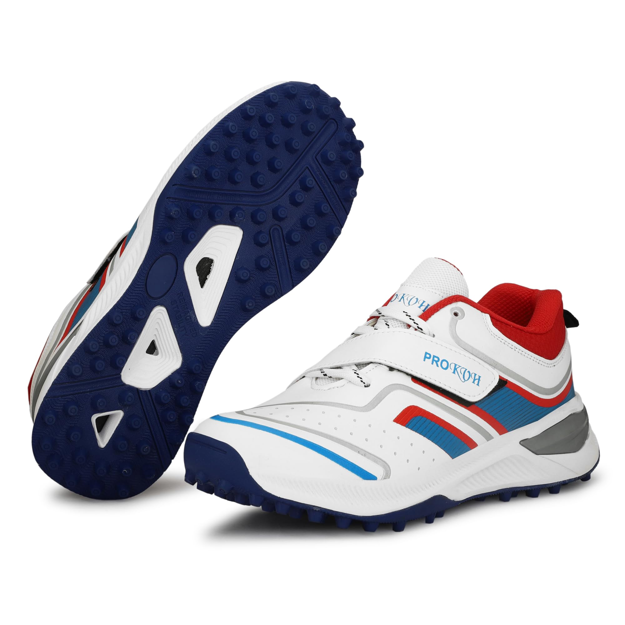 Plus 2.0 Cricket Shoes for Men's White Red Orange Blue – Fast Strap Rubber Spikes, Lightweight,Performance, Comfort, and Durability Shoe for All-Round Performance-image-28