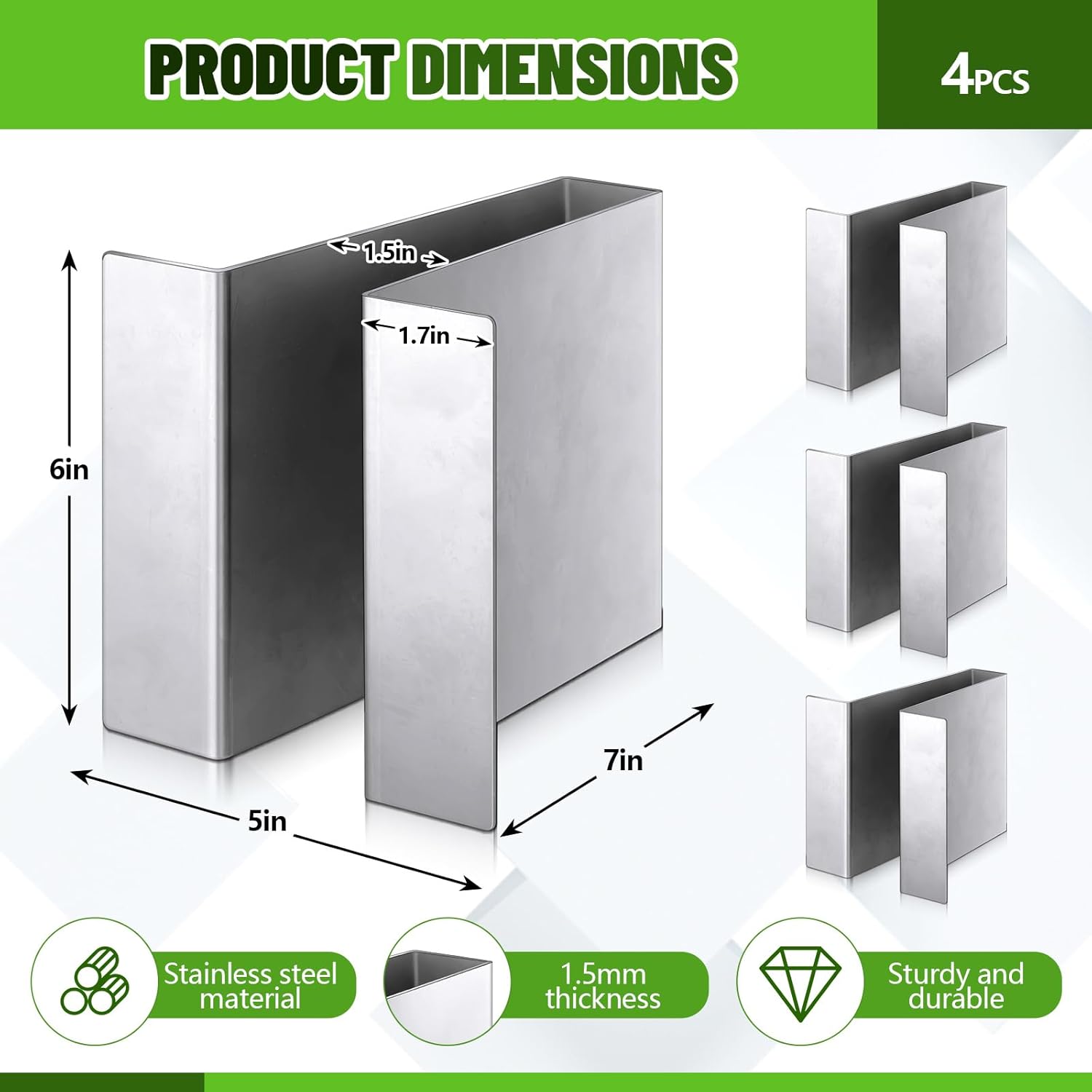 4 Pack Method Bars for Charcoal Firebox Basket, Stainless Steel Maze Bars Compatible with Oklahoma Smoker Most Charcoal Ash Basket, 7 x 5 x 6 Inches