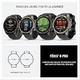 Garmin fēnix 8 Pro, 51 mm, écran AMOLED, Montre Intelligente GPS Multisports connectée, Technologie inReach, Saphir, Titane DLC Gris Carbone avec Bracelet en Silicone Noir/Gris Galet - 7