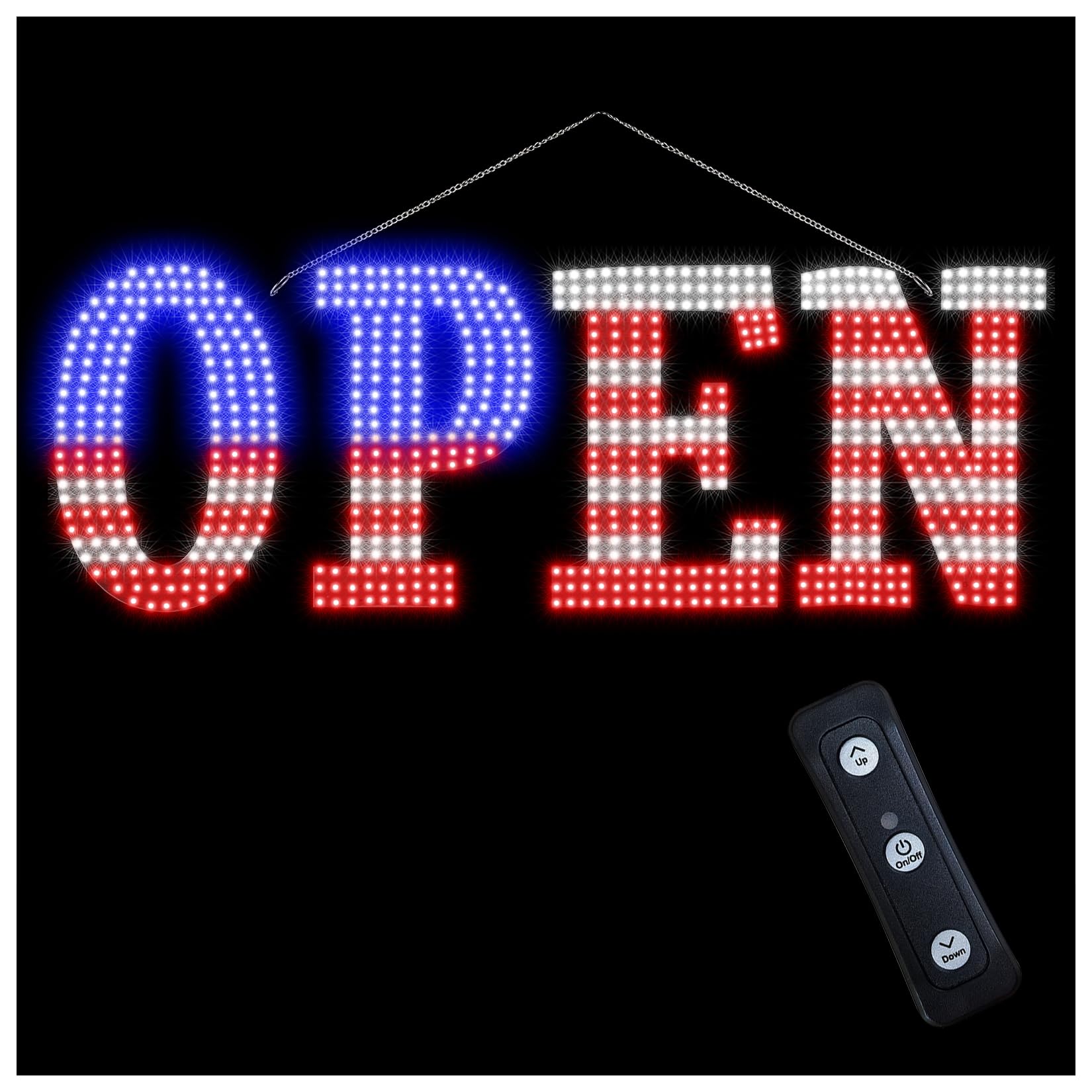 Flaga Stanów Zjednoczonych, bardzo szeroki, otwarty znak LED, 101,6 x 35 cm, unikalny design, super jasny, otwarty znak o wysokiej widoczności, do sklepu, baru, hotelu, witryny sklepowej