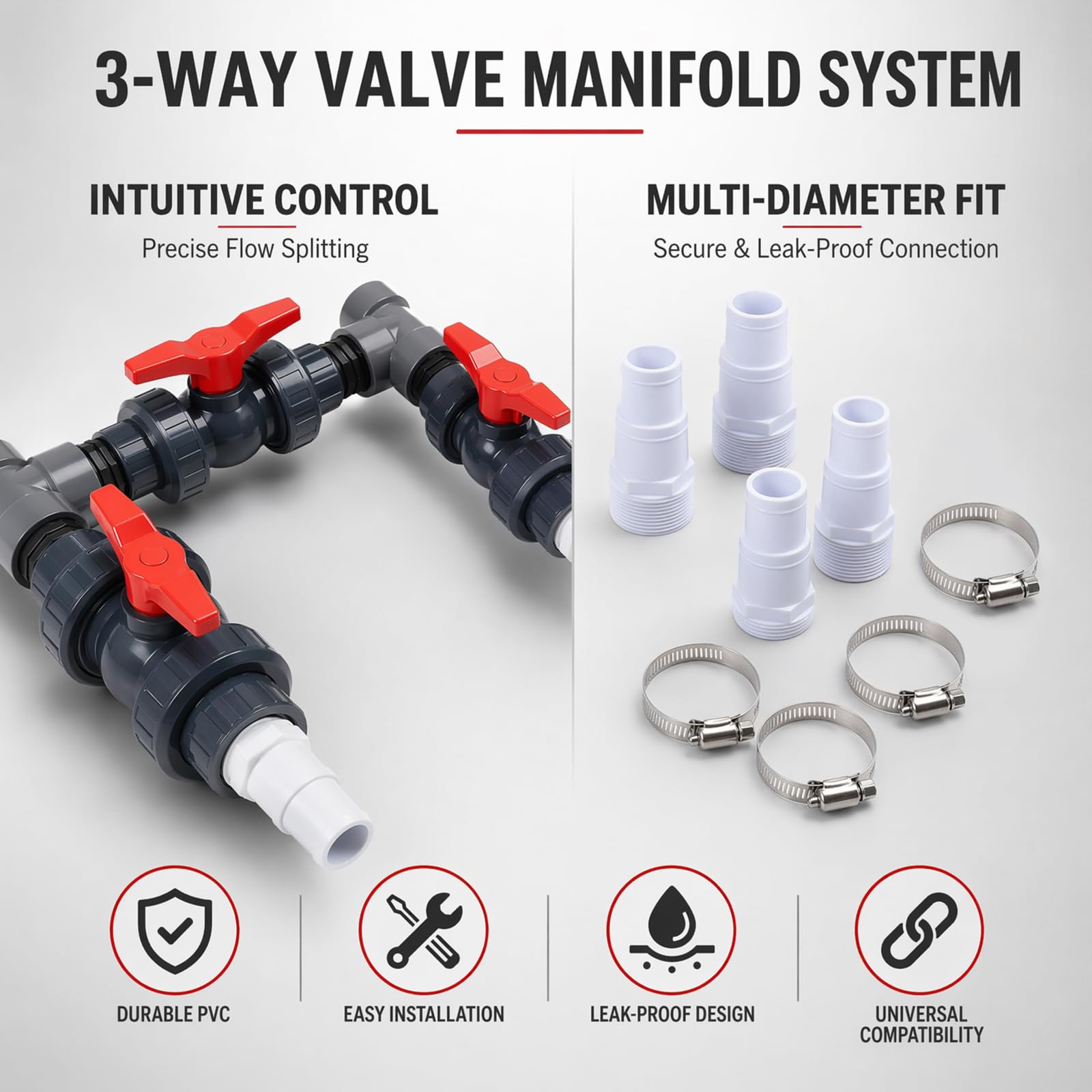 Bypass - Set per piscina da 50 mm, pompa di calore, connettore per piscina, pompa di calore con tubi da 32 mm e 38 mm, riscaldamento solare per piscina