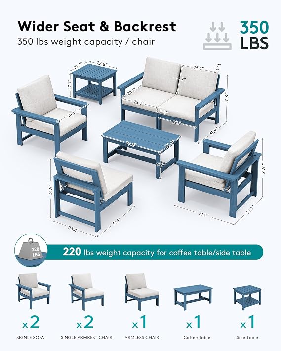 SERWALL HDPE Outdoor Patio Furniture Set Outdoor Couch