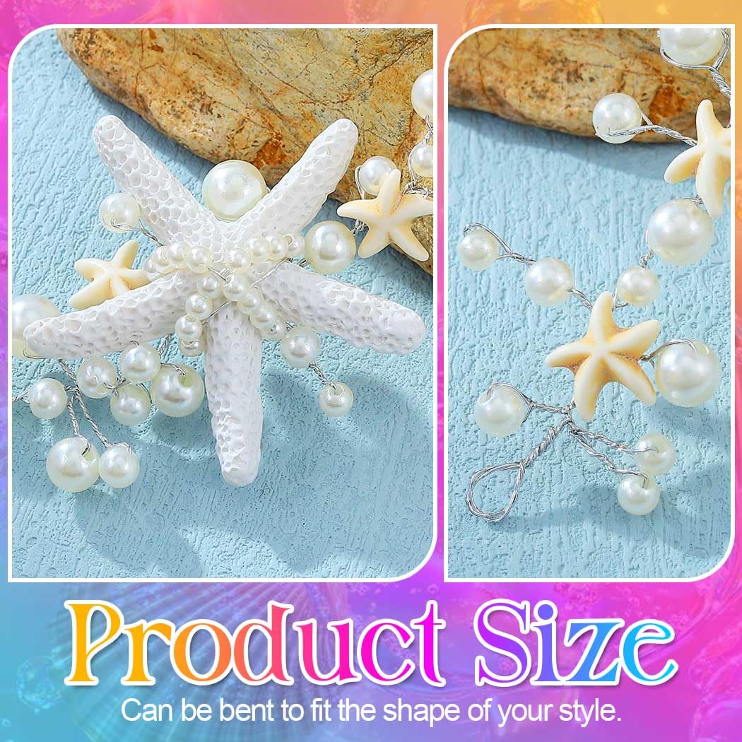 GORAIS Starfish Bride Wedding Hair Vine Silver Pearl Bridal Mermaid Headpiece Beach Hair Accessories Headband for Women and Girls - Image 7