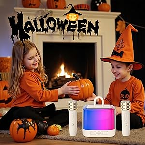 Mini Karaoke MachineKids & Adults with 2 Wireless Mics, for 4-12 +Years Old Girl Boy, Led Portable Bluetooth Speaker, Karaoke PA System for Family Gatherings,Halloween