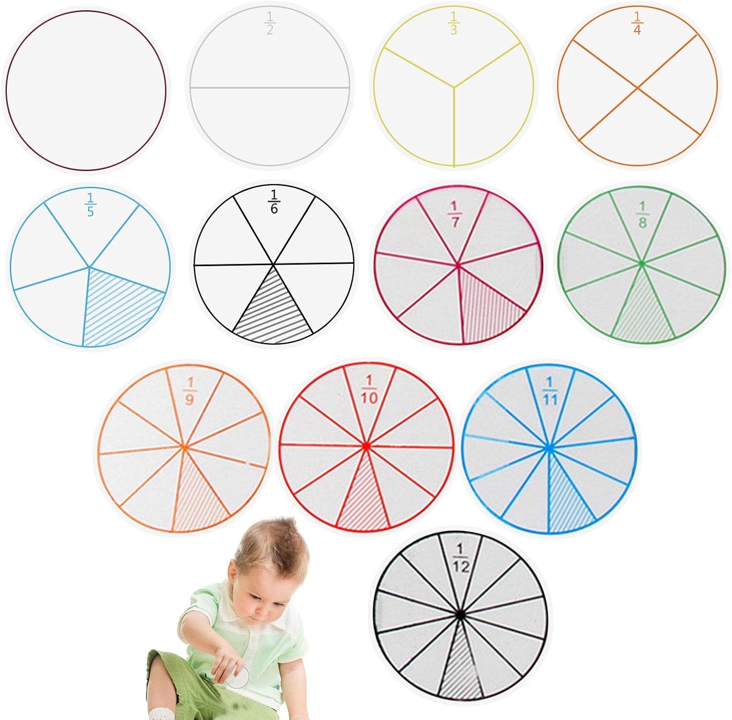 pinjing Coloful Fraction Circles Smooth Montessori Round Fraction Circles Children's