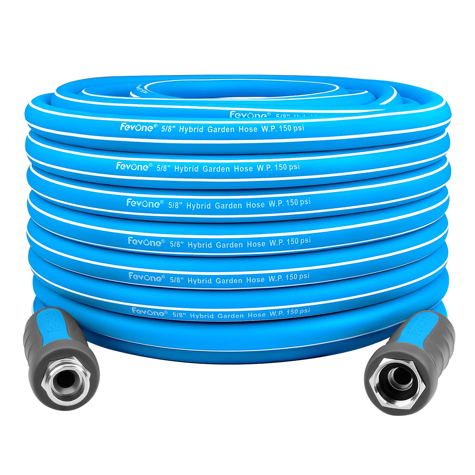 Fevone Garden Hose 105 ft, Swivel Grip - Rotatable Ends, Drinking Water Safe, Flexible and Lightweight, 3/4" Solid Aluminum Fittings - No Leak, 5/8" ID, Heavy Duty Water Hose