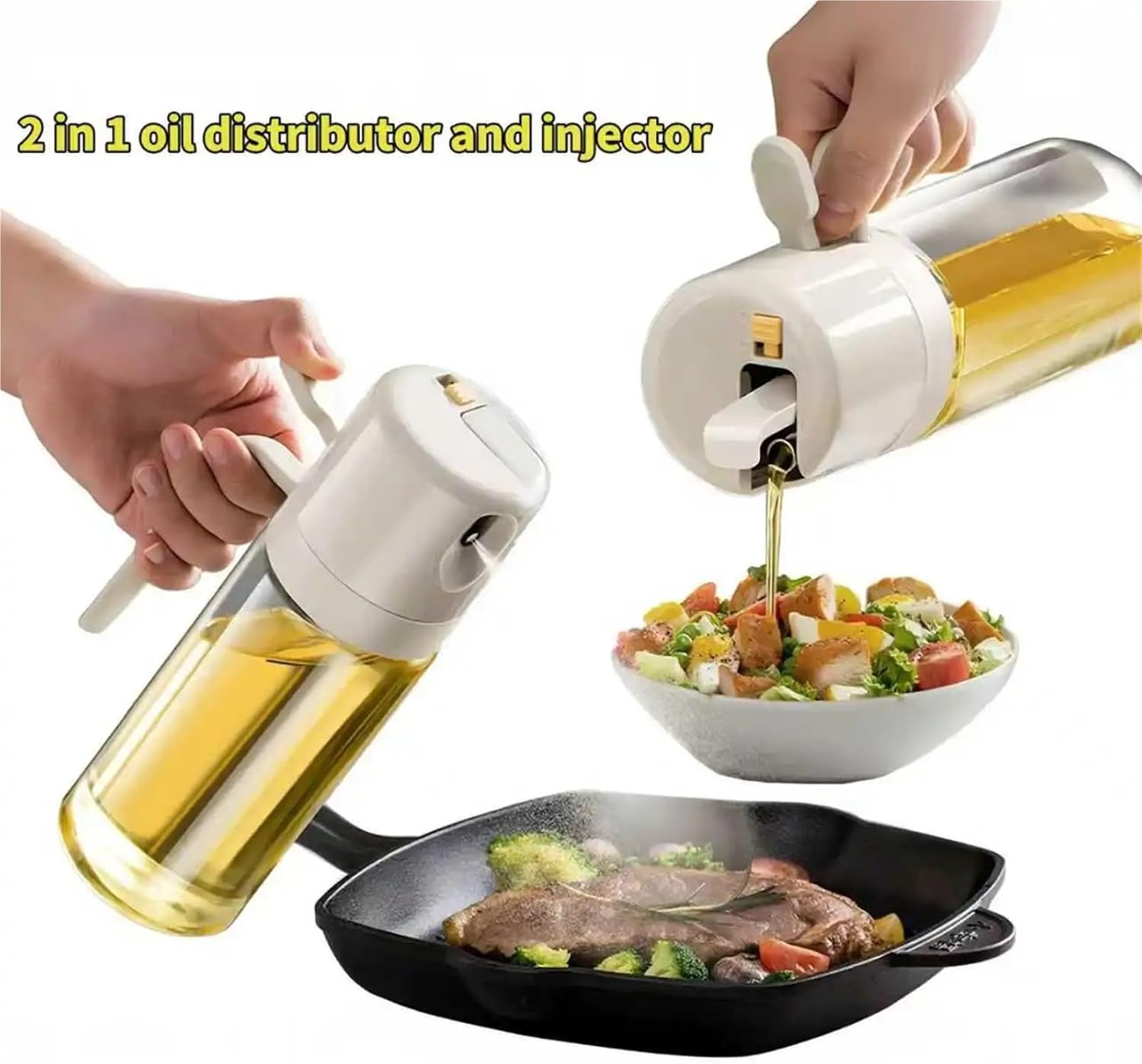 Oil Spray Bottle, 2-in-1 Glass Spray Oil Sprayer Bottle Dispenser Jar Cruet BBQ Kitchen Baking Roasting Picnic Tool,for Salad Making, Baking(550ML)