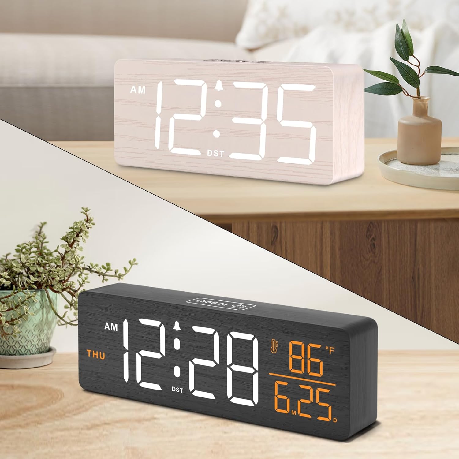 DreamSky Wooden Digital Alarm Clock + Large Display Wooden Alarm Clock
