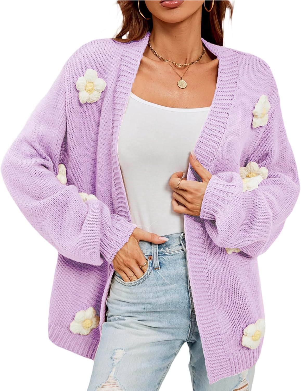 Women's Floral Cardigan Lantern Sleeve Open Front Liberia Ubuy