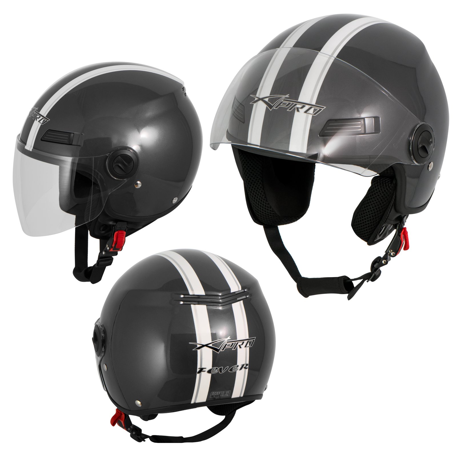 Casque Jet Moto Scooter Quad A-pro Avec Visière ECE 22 Jaune Fluo Poli - Taille L