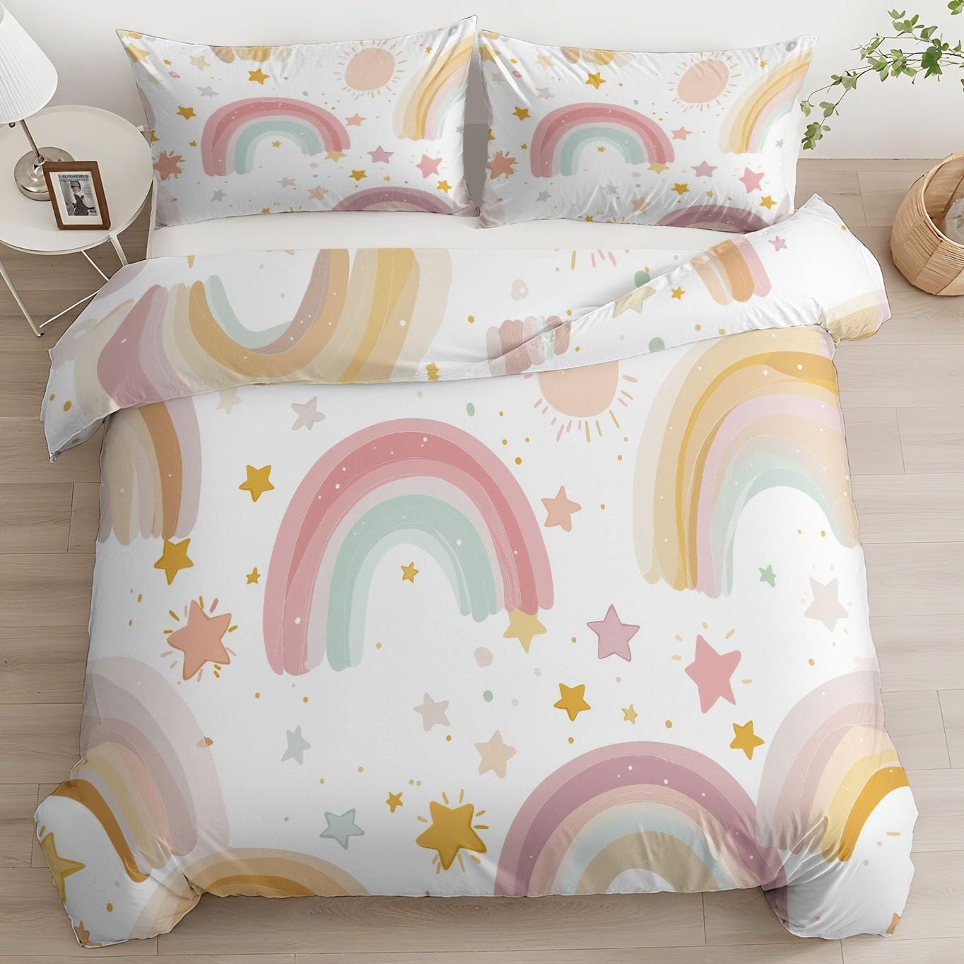Funda Nordica Cama 135/150 Arcoiris Funda Edredon 240x220 Patrón De Dibujos Animados 3D Fundas de Edredón Microfibra Suave Ropa de Cama de 3 Piezas con Cremallera y 2 Fundas de Almohada H-349