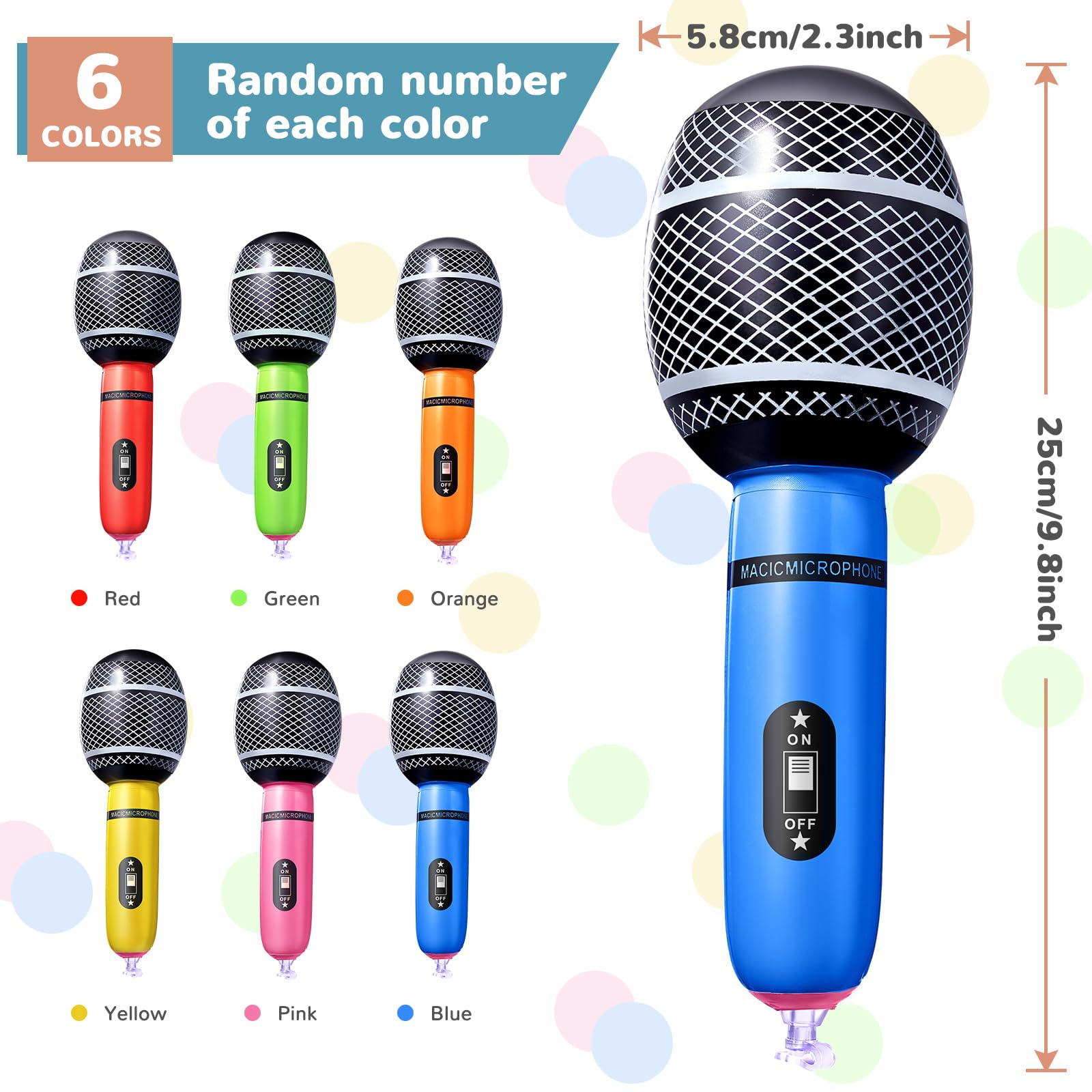 42 micrófonos inflables, colores surtidos, accesorios de micrófono inflables, juguetes de plástico para niños, concierto musical, decoración de fiesta de cumpleaños, suministros de juego de 2