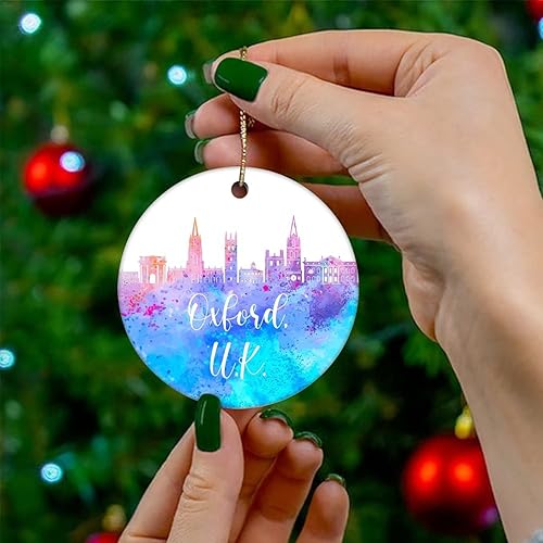 Miniatura 4 de Two-Side Printed United Kingdom-Oxford Ceramic Christmas Ornament Novelty for Family Friends Kids City View Silhouette Christmas Keepsake Pendants