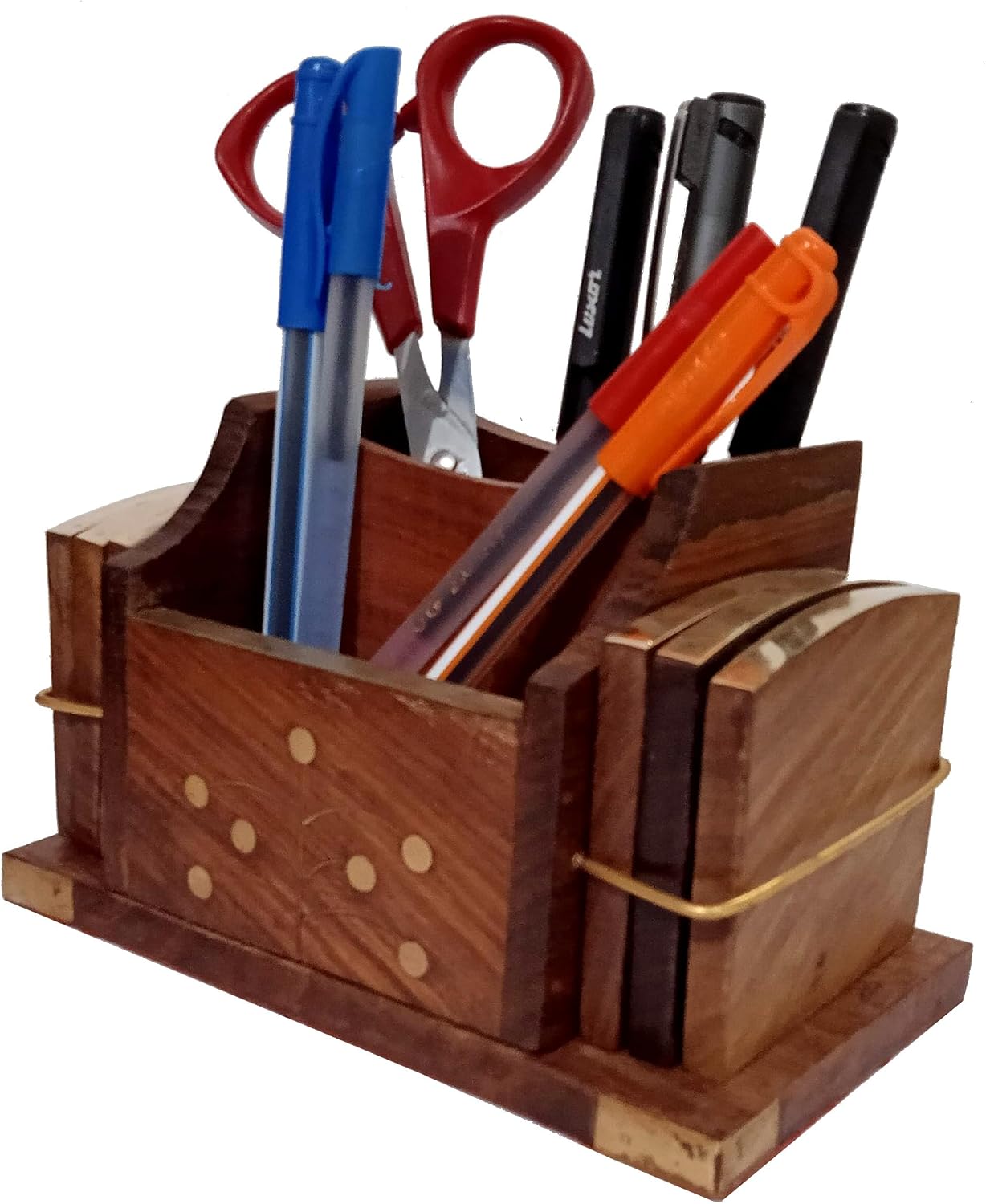 Purpledip Wooden Desk Organizer Cum Cutlery Holder: Set Of 6 Coasters (12303)