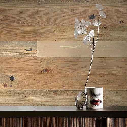 Miniatura 3 de COLAMO 10 tablones de pared de madera de granero recuperada real, paneles de madera rústica para pared, tableros adhesivos desgastados para sala de