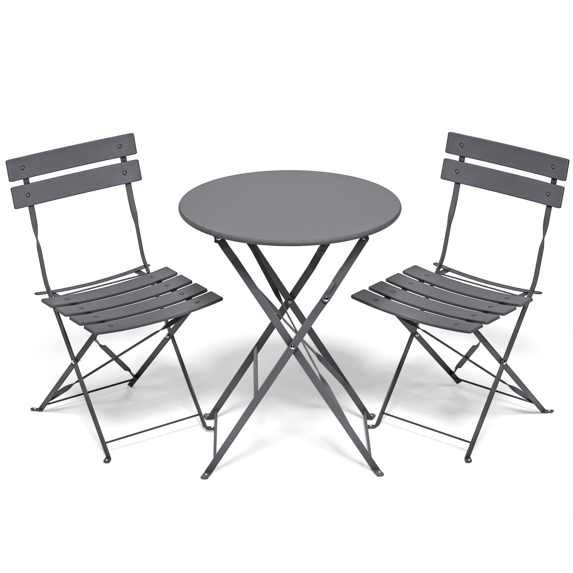 RELAX FIELD Folding Bistro Table and Chairs Set of 2, Balcony Furniture, Outdoor Garden Bistro Set for 2, Small Garden Furniture Set 3 Piece, Grey