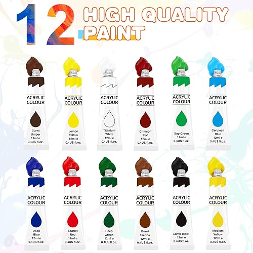 Miniatura 2 de Juego de 2 pinturas acrílicas de 12 colores, 20 pinceles, 24 pinturas para adultos, niños, principiantes, artistas profesionales, kit de pintura no