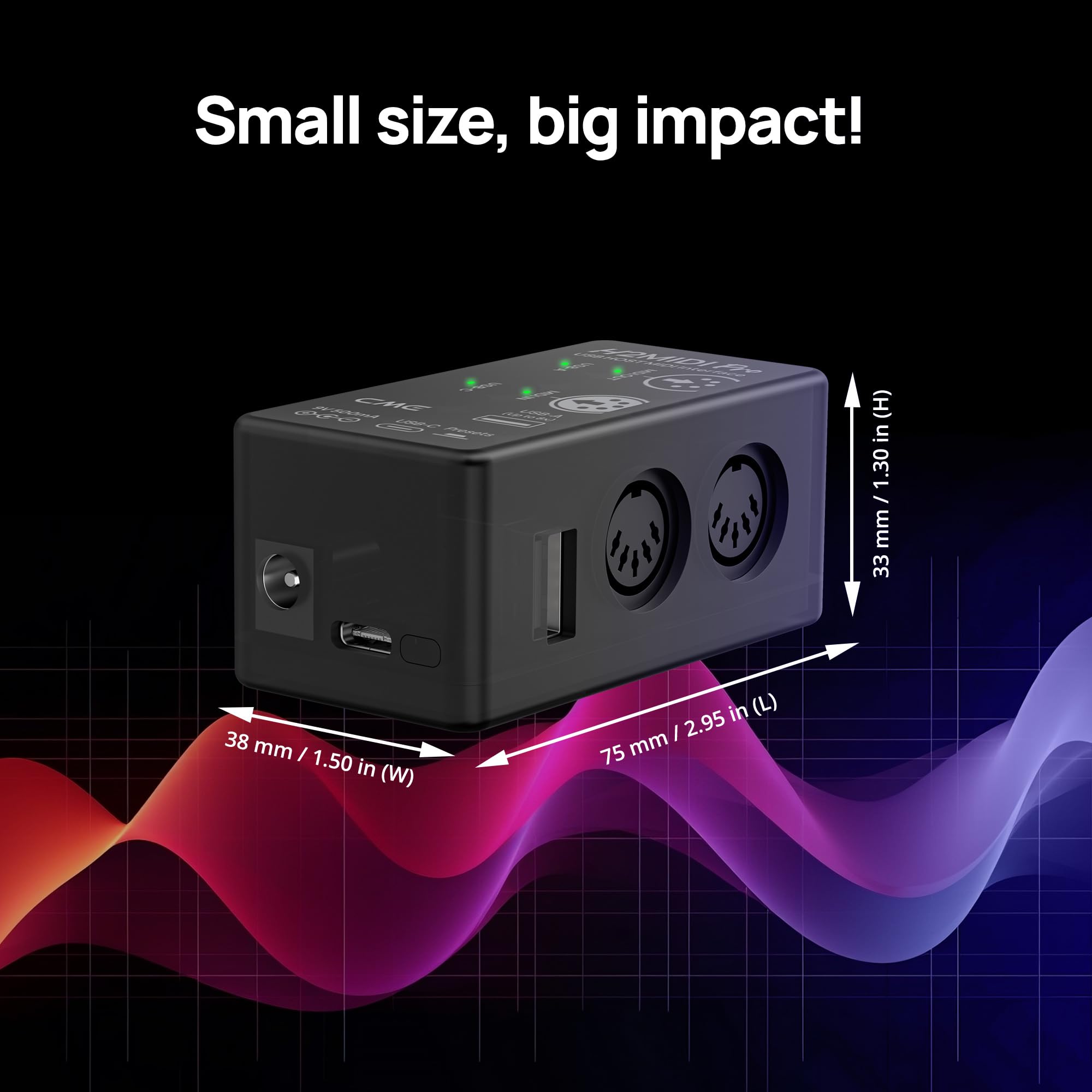 CME H2MIDI Pro - Interfaccia MIDI USB Host compatta e versatile con router, filtro, mapper, processore a 32 bit e doppia alimentazione per chitarristi e produttori