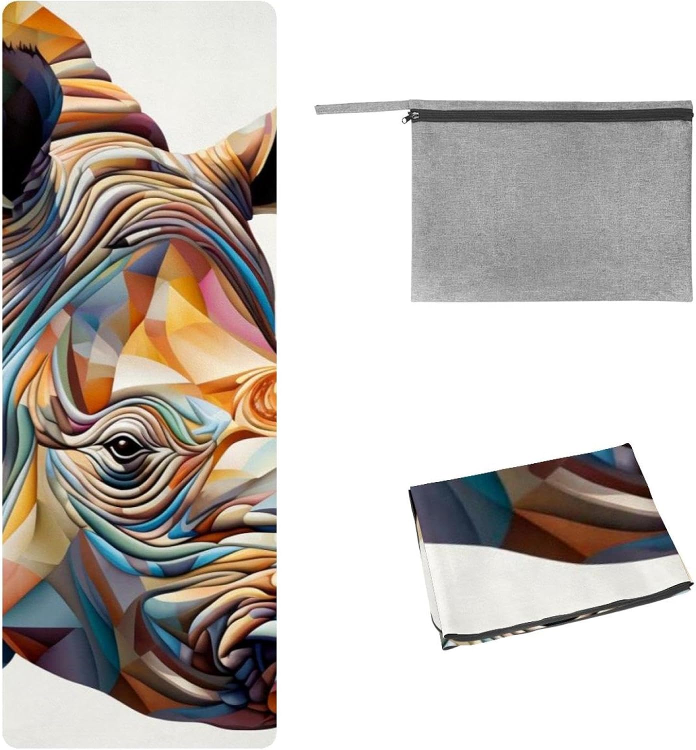 Yoga Towel, Rhino Animal Print Non Slip Sweat Absorbent Hot Yoga Mat Towel for Hot Yoga, Pilates and Fitness - 72.8" x 26.8"